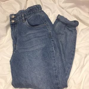 High Waisted Paper Bag Denim Mom Jeans
